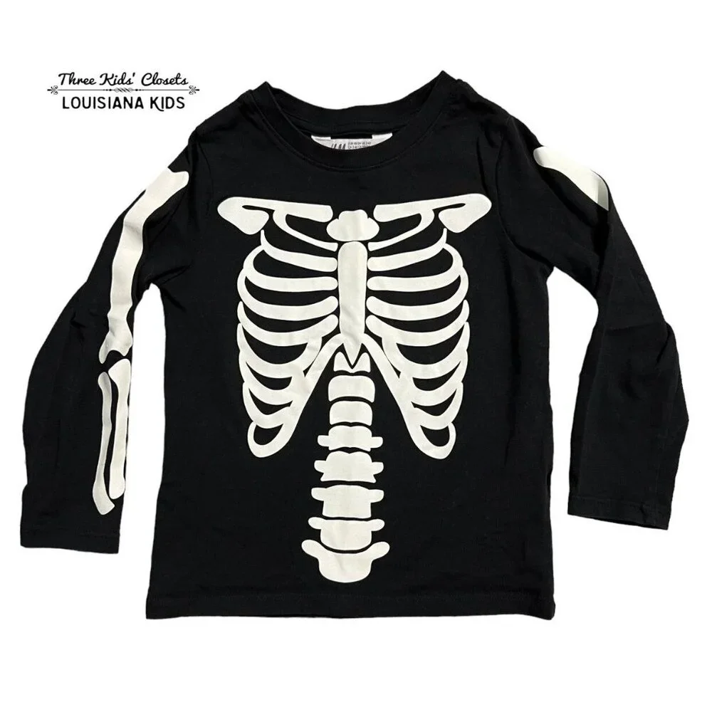 H&M 2-4Y Halloween Glow In The Dark Skeleton Shirt